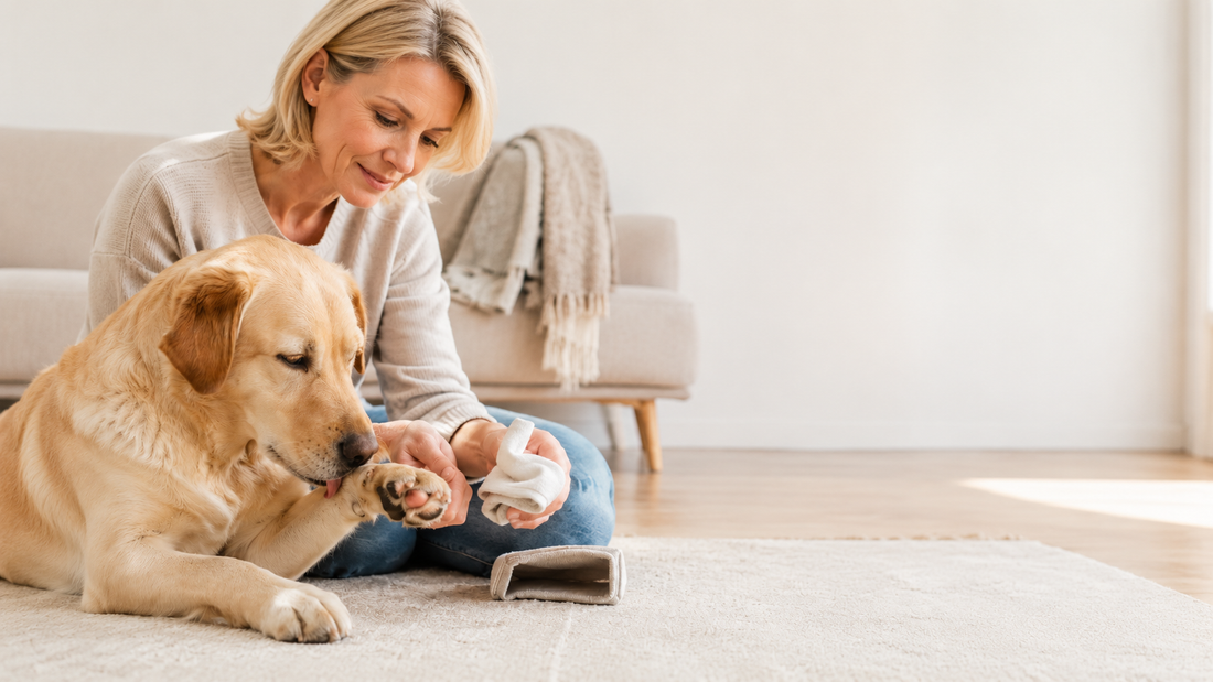 Patte gonflée et rouge chez le chien : pododermatite, que faire avant le vétérinaire ?