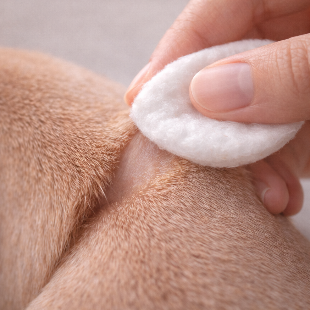 Nettoyage ciblé des plis cutanés avec coton doux – DermClean™
