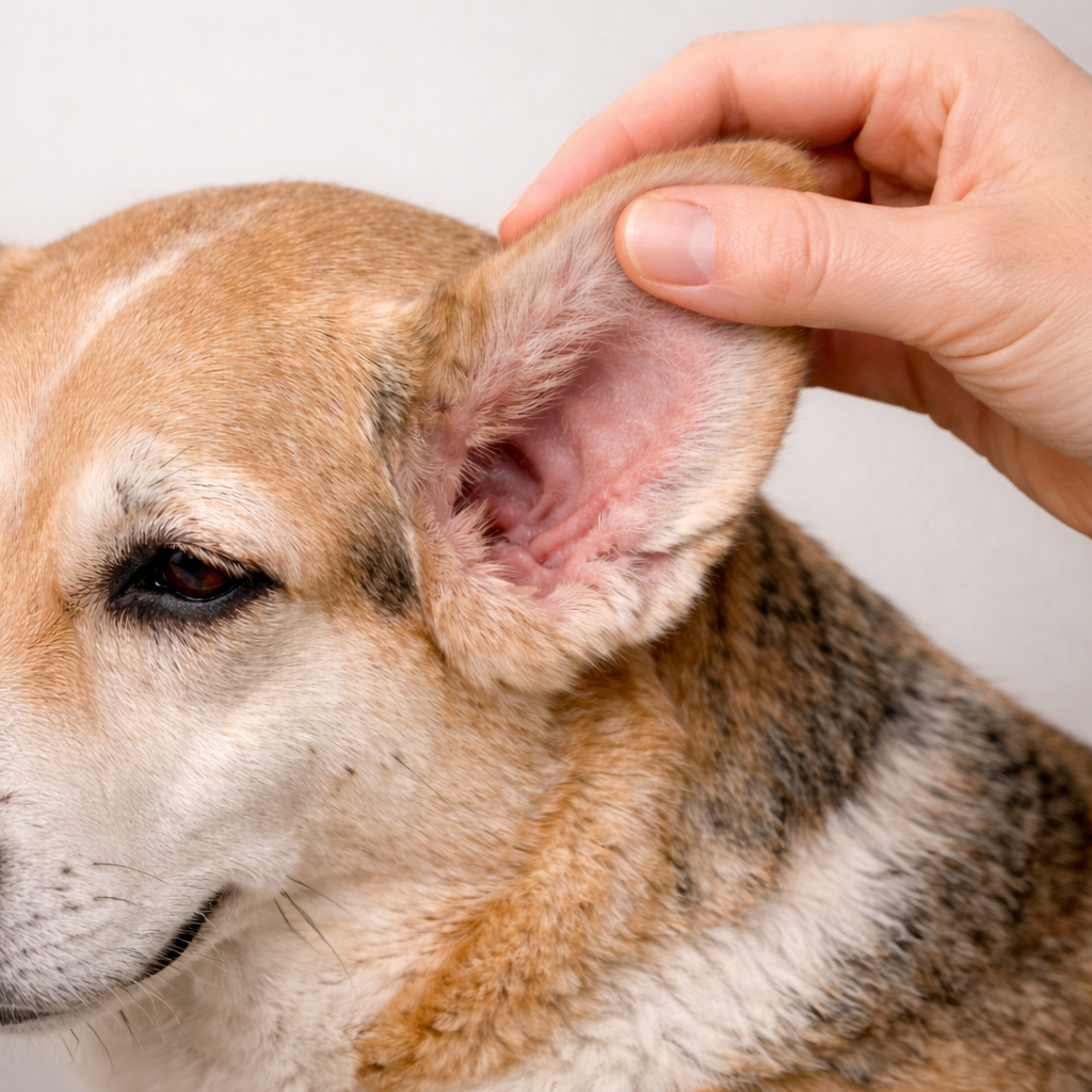 oreille chien propre après nettoyage auriculaire sans cérumen
