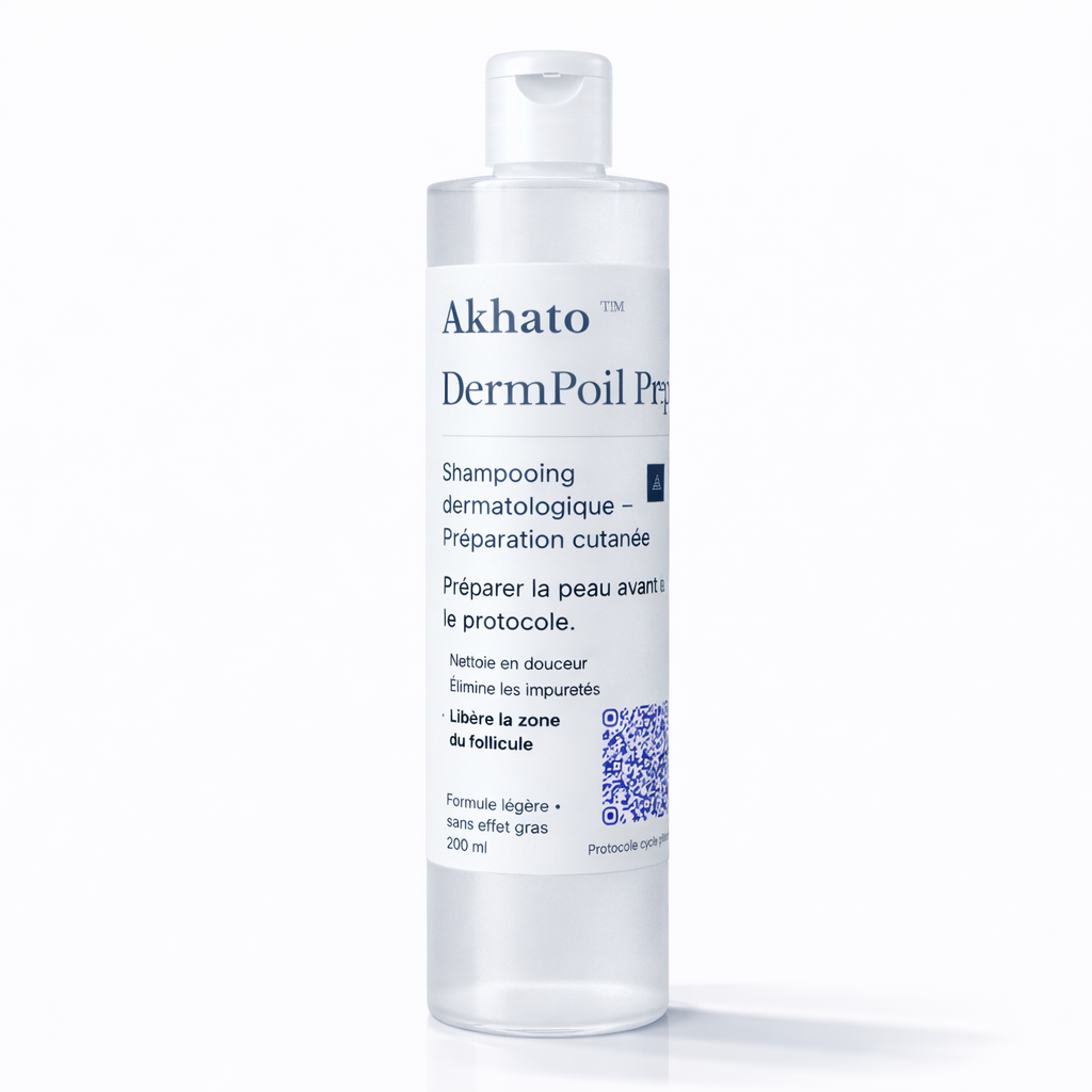 Shampooing DermPoil Prep AKHATO pour alopécie chien, nettoyage doux permettant de préparer la peau et libérer la zone du follicule
