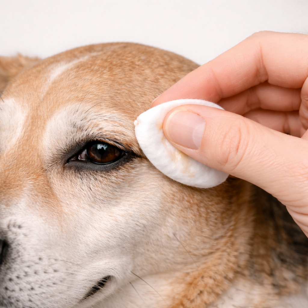nettoyer contour oeil chien geste coton enlever secretion oeil chien